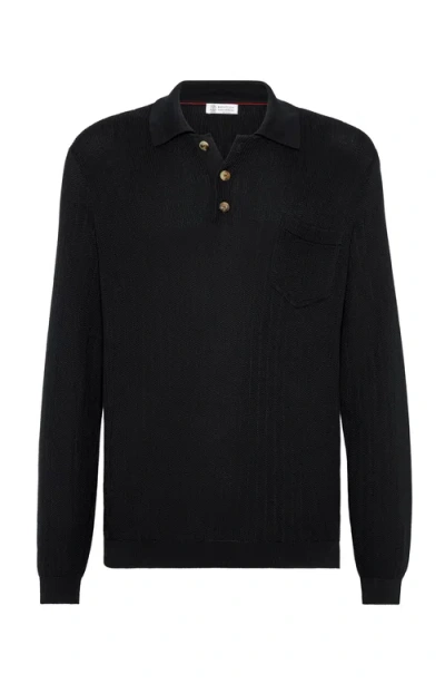 Brunello Cucinelli Long Sleeve Polo In Black