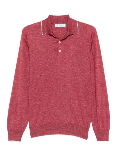 Brunello Cucinelli Long Sleeve Polo In Red