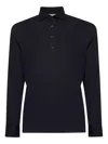 Brunello Cucinelli Long-sleeved Cotton Polo Shirt In Blue