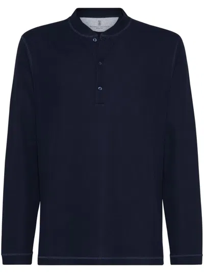 Brunello Cucinelli Long-sleeve Polo Shirt In Cobalt