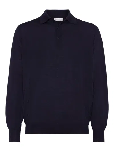 Brunello Cucinelli Long-sleeve Polo Shirt In Blue