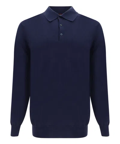 Brunello Cucinelli Long Sleeve Polo Shirt In Blue