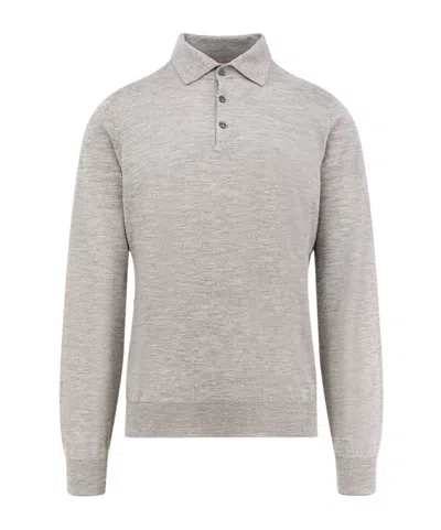 Brunello Cucinelli Long-sleeve Button Polo Shirt In Gray