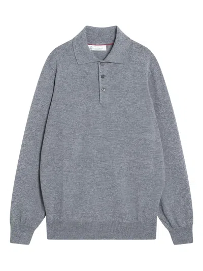 Brunello Cucinelli Long-sleeve Polo Shirt In Gray