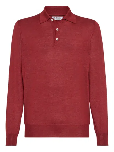 Brunello Cucinelli Long-sleeve Polo Shirt In Burgundy