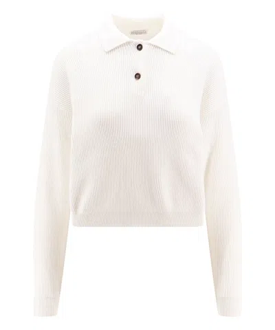 Brunello Cucinelli Long Sleeve Polo Shirt In White
