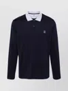 Brunello Cucinelli Long Sleeve Polo Shirt With Contrast Collar In Blue