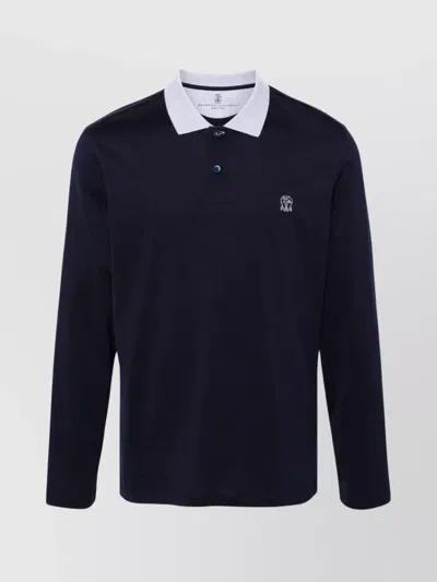 BRUNELLO CUCINELLI LONG SLEEVE POLO SHIRT WITH CONTRAST COLLAR