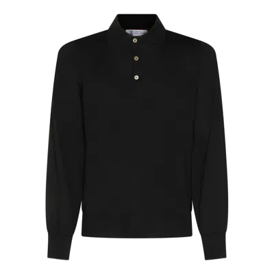 Brunello Cucinelli Long Sleeve Polo Sweater In Black