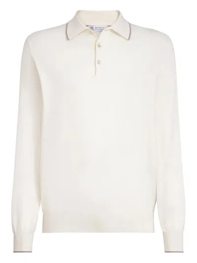 Brunello Cucinelli Long Sleeve Polo Sweater For Spring/summer 2026 In White