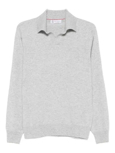 Brunello Cucinelli Long-sleeve Polo Sweater In Gray