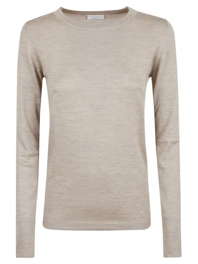 Brunello Cucinelli Long-sleeve Round-neck Sweater In White