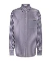Brunello Cucinelli Striped Long Sleeve Top With Chest Pocket In Blue