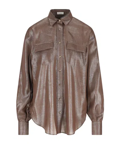 BRUNELLO CUCINELLI METALLIC-EFFECT BUTTON-DOWN SHIRT