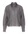 Brunello Cucinelli Striped Sequin Collar Long Sleeve Top In Gray