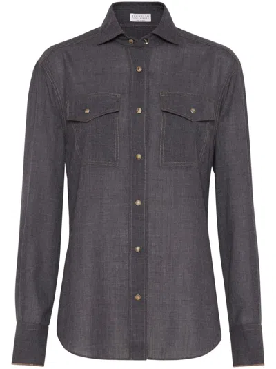 Brunello Cucinelli Long Sleeve Shirt In Gray