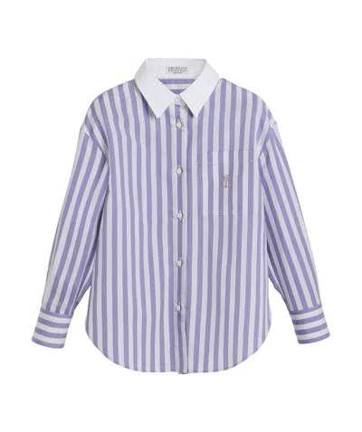 Brunello Cucinelli Kids' Long Sleeve Shirt In Purple