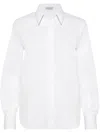 Brunello Cucinelli White Shirt With Pointed Collar And Monil Detail On The Collar In Cotton Blend Woman In White