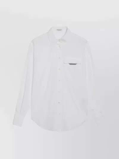 Brunello Cucinelli Long Sleeve Shirt With Shiny Flap Detail In White
