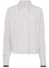 Brunello Cucinelli Long-sleeve Shirt With Vertical Stripes And Contrasting Cuffs In White