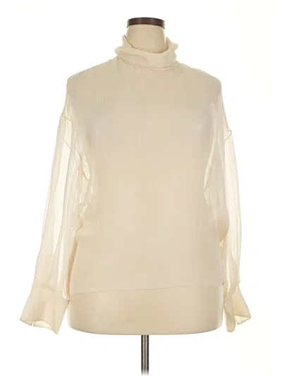 Pre-owned Brunello Cucinelli Long Sleeve Silk Top Ivory Turtleneck Tops In White