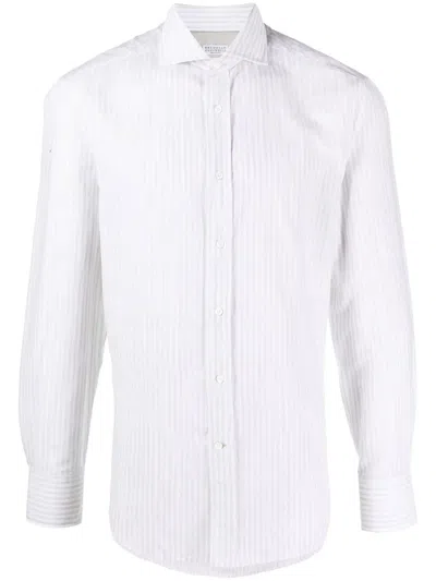 Brunello Cucinelli Long-sleeve Striped Shirt In Gray