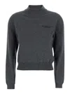 Brunello Cucinelli Grey Sweater With Mock Neck And Monil Detail On The Front In Cashmere Woman