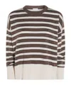 Brunello Cucinelli Crewneck Striped Knitwear Ribbed Cuffs In Brown