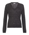 Brunello Cucinelli Textured Ribbed V-neck Sweater With Sparkling Details In Black