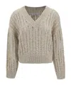 Brunello Cucinelli Oversized Cable-knit Sweater With V-neckline In Nude
