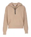 Brunello Cucinelli Ribbed Cashmere Deep-v Monili Trim Pullover In Brown