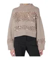 Brunello Cucinelli Chunky Knit Openwork Sweater Featuring Sequins In Pink