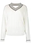 Brunello Cucinelli White T-shirt With V Neck And Monil Detail On The Collar In White