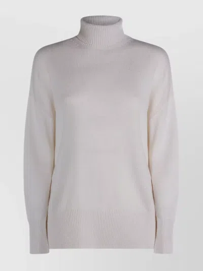 Brunello Cucinelli Long Sleeve Turtleneck Knitwear With Ribbed Cuffs And Hem In Gray