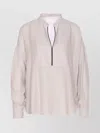 Brunello Cucinelli Long Sleeve V-neck Mandarin Collar Top In White