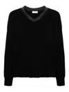 Brunello Cucinelli Black Cashmere V-necked Sweater In Black
