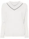Brunello Cucinelli Long Sleeve V-neck Sweater In Gray