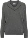 Brunello Cucinelli Long Sleeve V-neck Sweater In Gray