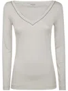 Brunello Cucinelli Long Sleeve V-neck T-shirt In White
