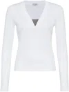 Brunello Cucinelli Long Sleeve V-neck T-shirt Clothing In White