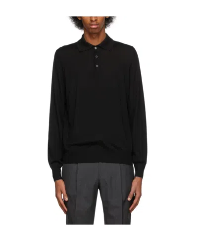 Brunello Cucinelli Long-sleeve Virgin Wool Polo Shirt In Black