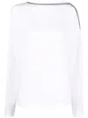 Brunello Cucinelli Long-sleeve White Knit Top With Unique Shoulder Detail In White