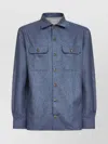 Brunello Cucinelli Long Sleeve Wool Shirt With Chest Pockets In Blue
