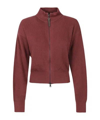 Brunello Cucinelli Long Sleeve Zip-up Cardigan In Burgundy