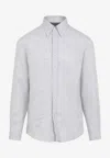 Brunello Cucinelli Grey Linen Shirt With Classic Button-down Collar In Gray