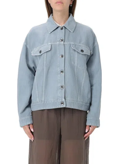 Brunello Cucinelli Long-sleeved Button-up Coat  In Blue