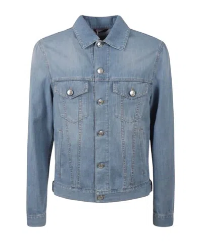 Brunello Cucinelli Long Sleeved Buttoned Denim Jacket In Blue