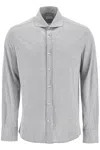 Brunello Cucinelli Grey Linen Shirt With Classic Button-down Collar In Grigio (grey)