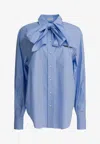 Brunello Cucinelli Long-sleeved Buttoned Shirt With Bow In Blue