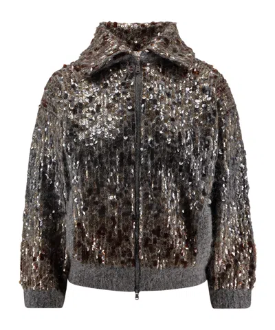 BRUNELLO CUCINELLI BRUNELLO CUCINELLI SEQUIN EMBELLISHED ZIPPED CARDIGAN